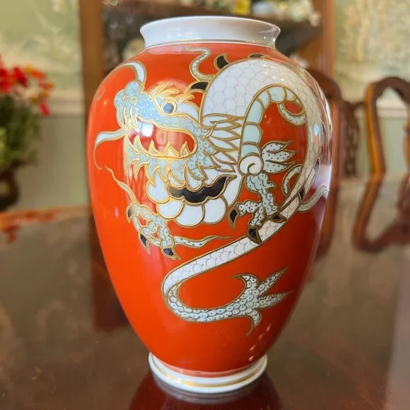 Wallendorf German Porcelain Vase Orange Dragon Vintage Antique - Picture 2 of 6